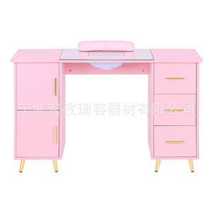 Table à ongles Hongzi avec plateau en verre rose et collecteur de poussière, design contemporain pour manucure - Product Image 3