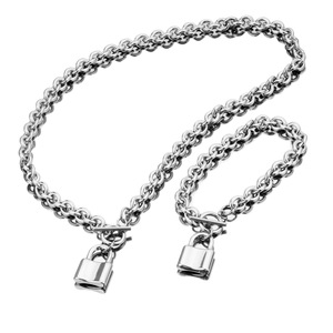 European American Women's Stainless Steel <strong>Jewelry</strong> Set Fashionable Lock Bracelet Necklace for Gift Cross-Border E-Commerce <strong>Supply</strong> - Product Image 1