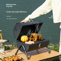 Barbecue à charbon de bois compact pour table, réchaud portable avec thermomètre et poignée pour le camping et les pique-niques