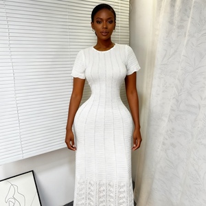 Vestidos de Punto de Manga Corta con Cuello Redondo y Cordones, Elegantes y Ajustados, para Mujer, Nueva Colección de Verano - Product Image 2