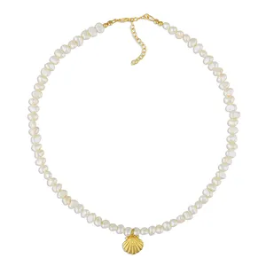 Gemnel bohemia beach freshwater pearl shell pendant choker necklace