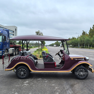 Voiture électrique vintage rouge vin à onze places avec auvent pour le transport touristique dans les zones panoramiques - Product Image 3