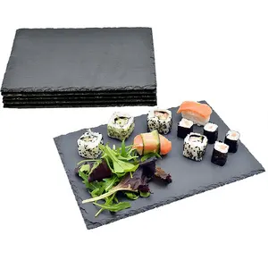 Natural slate plate mat black stone tableware for cheese and red grape