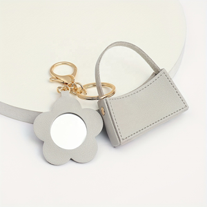 Portable Flower Makeup Mirror Keychain Colorful Leather Creative <b>Gift</b> Pendant Women Flower <b>Bag</b> Charm Fashion Durable - Product Image 2