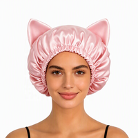 Bonnet en satin à double couche réglable avec logo personnalisé et oreilles de chat, bonnet de nuit pour femmes, bonnet de sommeil pour les soins des cheveux naturels