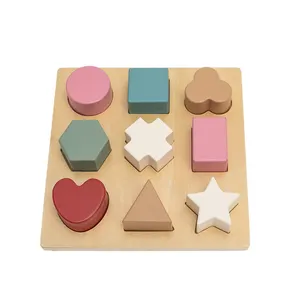 बच्चों के लिए लकड़ी के खिलौने मोंटेसरी प्रीचुल ज्यामितीय ब्लॉक 3 डी लकड़ी की पहेली मस्तिष्क टीज़र बच्चों के लिए रंगीन आकार सॉर्टिंग पहेली