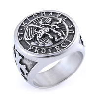 Bague Saint-Géorges en acier inoxydable pour homme, bague signet unique pour homme, bague antique Saint-Géorges et le dragon, bijoux cadeaux