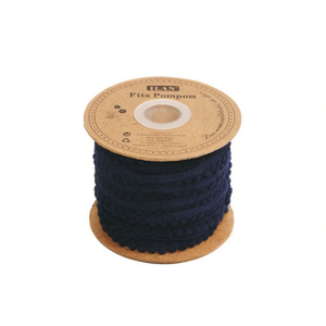 Nastro con pompon ILAN, larghezza 1 cm, lunghezza 20 iarde, blu navy, per decorazioni fai da te - Product Image 1