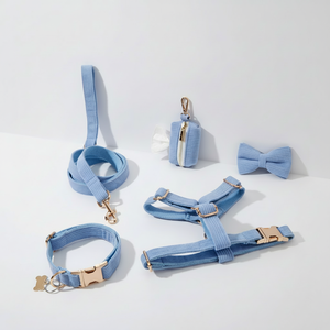 สายจูงสุนัขผ้าลูกฟูกสีฟ้าอ่อนชุดสายจูงสุนัขพร้อมสายจูงสุนัข - Product Image 1