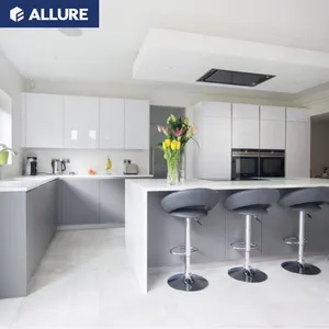 Allure lüks beyaz Shaker PVC Modern parlak akrilik tasarımlar mutfak kabin setleri çin'de yapılan