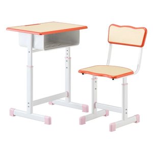 Ensemble chaise et bureau pour enfants à hauteur réglable avec rangement, garniture orange, pieds roses, pour l'école primaire - Product Image 5
