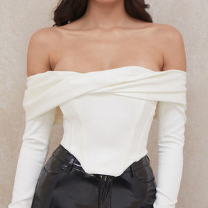Le donne Una Spalla Top Avorio Raso Fuori Dalla Spalla Drappeggiato Corsetto - Product Image 1