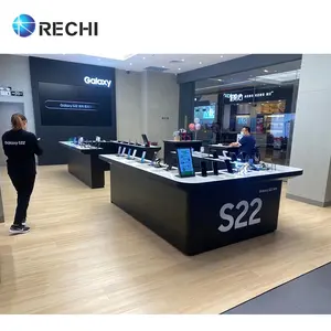 RECHI手机商店设计零售展示和商店固定装置现代木质展示柜台桌子和手机配件搁板单元