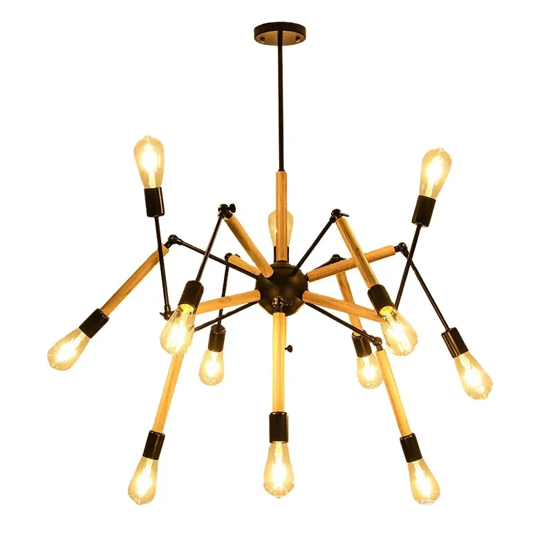 חדש עיצוב פשוט עץ תליון מנורת קסם שעועית מולקולרי אור עכביש צורת תאורת נברשת