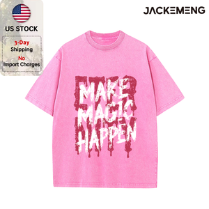 T-shirt Oversize Rosa Lavato 'Make Magic Happen' Stile Streetwear Retrò, Maglietta Hip Hop a Maniche Corte, Disponibile all'Ingrosso da Magazzino Locale USA - Product Image 4