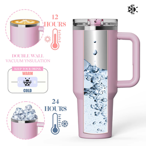 Vaso Térmico <span class=keywords><strong>de</strong></span> Acero Inoxidable <span class=keywords><strong>de</strong></span> Doble Pared <span class=keywords><strong>con</strong></span> <span class=keywords><strong>Asa</strong></span> y Logotipo Personalizado, para Bebidas Frías y Calientes, 20oz, 30oz, 40oz - Product Image 2