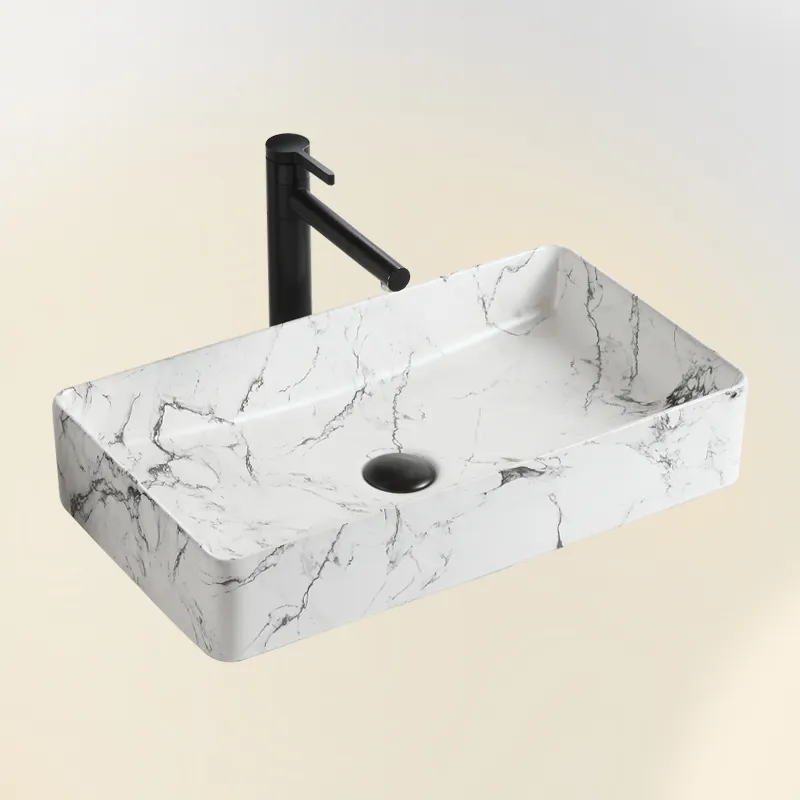 モダンなデザインの大理石の洗面化粧台カウンタートップシンク長方形の装飾的なバスルームセラミック容器洗面台