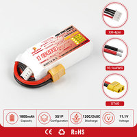 PONFLY 1800mAh 3S 11.1V 120C 240C Batterie Lithium Polymère Rechargeable 1800mAh 14.8V 22.2V 4S 6S pour Drone FPV à Voilure Fixe Télécommandé