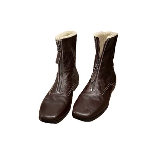 Botines de invierno retro de piel de oveja para mujer, forrados de vellón, convertibles, con cremallera frontal, punta cuadrada, tacón grueso, suaves y versátiles, a la moda. - Product Image 5
