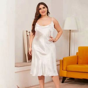 Women's Oversized High-end <b>Silk</b> Sleepwear with Elastic Waist V-neck Halter-style Loose-fitting Summer Pajamas - Product Image 5