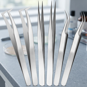 Pince à épiler professionnelle en acier inoxydable doré à pointe incurvée pour extensions de cils volume haute précision, outils de maquillage - Product Image 2