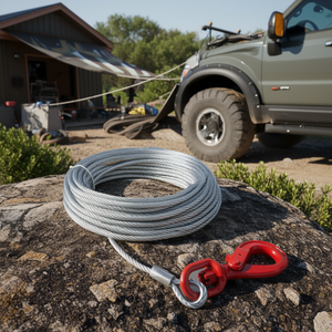 Cable de cabrestante de 3/8 pulgadas x 75 pies de acero galvanizado con gancho giratorio para remolque todoterreno de SUV - Product Image 2