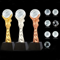 Vente en gros Trophées de football, de basket-ball, de tennis, de golf et de volley-ball K9 en verre cristal avec base noire