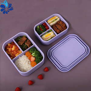 Purple Silicone Lunch Box 700ml 1300ml Three Compartment Microwave Safe Bento Container With Plastic Lid Rectangle Shape - Product Image 4