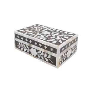 Boîte en nacre florale exquise, serpillière incrustée, boîte à bijoux rectangulaire, boîte personnalisée pour le stockage, l'organisation et la décoration - Product Image 1