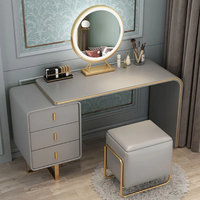 Table de toilette moderne Simple, ensemble de miroir, chaise douce, coiffeuse avec miroir Led