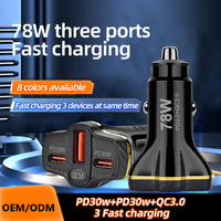 Chargeur rapide 78W PD30W 18W 12V Type C QC3.0 pour voiture Android, adaptateur allume-cigare USB multi-ports avec certifications CE et RoHS
