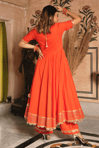 Ofertas calientes Bhandhani naranja Angrakha conjunto con Organza Dupatta vestido tela de algodón hecho Angrakha conjunto para la venta - Product Image 5