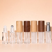 Flacons roll-on en verre dépoli transparent de 3 ml, 5 ml, 10 ml, 15 ml, vides, avec bouchon en bois, pour parfum et huiles essentielles