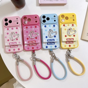 Funda de Teléfono con Espejo de Corazón de Puntos para iPhone, Funda Protectora a Prueba de Golpes con Cordón, Funda de Silicona IMD - Product Image 1