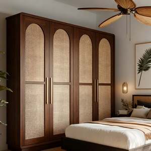 Nouvelle armoire à portes cintrées en noyer et rotin, style moderne, spacieuse, pour la chambre à coucher, meubles de rangement, organisation - Product Image 1