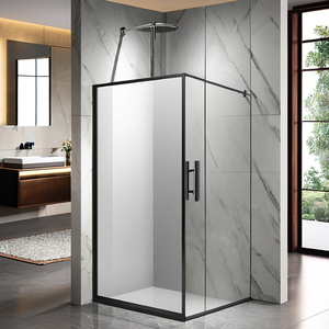 <span class=keywords><strong>Porte</strong></span> de douche <span class=keywords><strong>coulissante</strong></span> moderne en verre trempé de 8 mm, cadre en aluminium poli, verre clair/givré, roulettes en alliage de zinc, salle de bain - Product Image 2