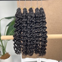 Cheveux humains bouclés en vagues d'eau pour tresses au crochet, noir naturel, fabriqués à la machine, effet plume, vente en gros