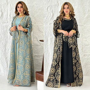 Elegante Abaya da Donna Mediorientale, Set Due Pezzi, Cardigan Ricamato, Antistatico, in Poliestere, Lunghezza alla Caviglia, per Primavera - Product Image 3