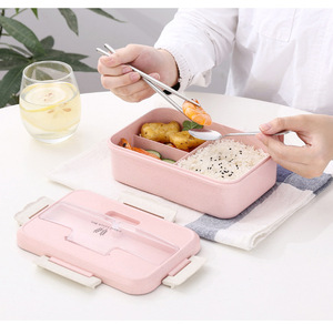 SANS BPA Alimentaire À <span class=keywords><strong>3</strong></span> <span class=keywords><strong>Compartiments</strong></span> Boîte À <span class=keywords><strong>Bento</strong></span> Étanche Écologique En Plastique de Paille De Blé De <span class=keywords><strong>Bento</strong></span> Boîte À Lunch Avec Cuillère Et Support de Téléphone - Product Image 2