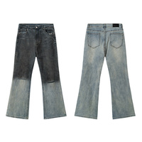 Jeans en denim délavé dégradé bicolore personnalisé à marque privée, coupe droite ample, effet vieilli, style rétro, streetwear pour homme