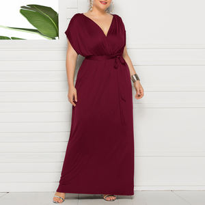 Vestido de <span class=keywords><strong>mujer</strong></span> de talla grande de comercio exterior de Europa y Estados Unidos, deseo de Amazon, nuevo vestido de columpio suelto con cuello en V de color sólido sexy - Product Image 1
