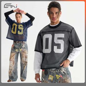 เสื้อยืดผ้าตาข่ายสำหรับผู้ชายเสื้อยืดพิมพ์ลายตัวอักษรเสื้อยืดสตรีทแบบกำหนดเองแฟชั่นใหม่ - Product Image 4