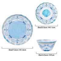 Assiette Ronde en Mélamine Personnalisable, Motif Ancre Nautique Nordique, Bleu et Blanc, Qualité Alimentaire Sans BPA, pour Table – Vente en Gros
