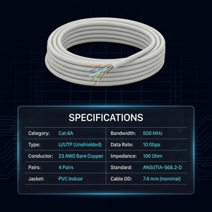 Cable de Red UTP Cat.6A para Interiores, Par Trenzado Sin Blindaje, 4 Pares, 23AWG, Cobre Desnudo, 500MHz, 10Gbps, HANWEI CCL-65UG004-CNGY-R305 - Product Image 3