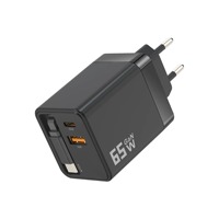 Chargeur mural GaN 65W PD 3.0, adaptateur d'alimentation à charge rapide double port USB Type-C pour téléphone, tablette, ordinateur portable, montre intelligente
