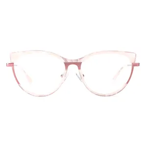 Atacado Nova Moda Transparente Óculos Ópticos De Metal Acetato Pintado Óculos Cat Eye Mulheres Óculos Quadros