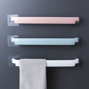 Porte-serviettes en plastique à barre unique 50-60 cm, adhésif mural, rangement cuisine et salle de bain, style scandinave, blanc - Product Image 1