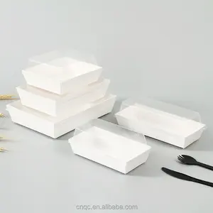 Boîte de bateau en papier Kraft jetable, plateau alimentaire avec couvercle, pièces