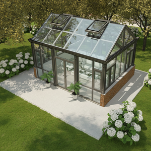 Kit de serre contemporaine en verre trempé super résistant au vent, cadre en aluminium de haute épaisseur, toit plat pour utilisation en extérieur, hôtel - Product Image 1