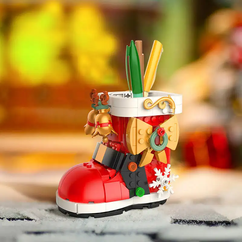 Kerst Laarzen Legoes Puzzel Bouwstenen Multifunctionele Xmas Decoraties Penhouder Opbergdoos Diy Speelgoed Kinderen Cadeau